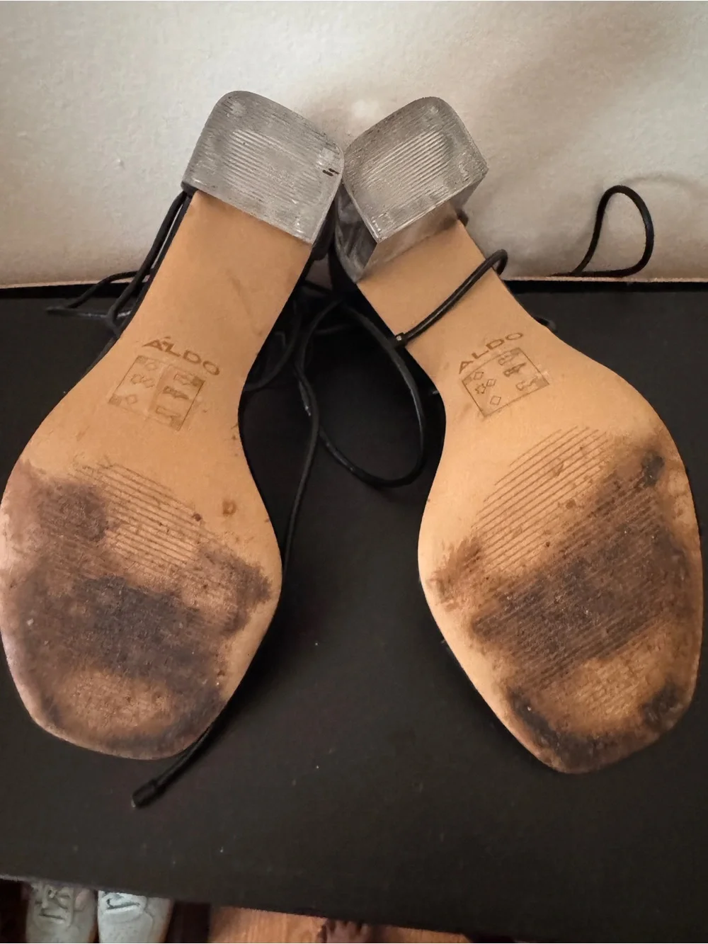 Aldo Black Clear-Strap Lace-Up Heels